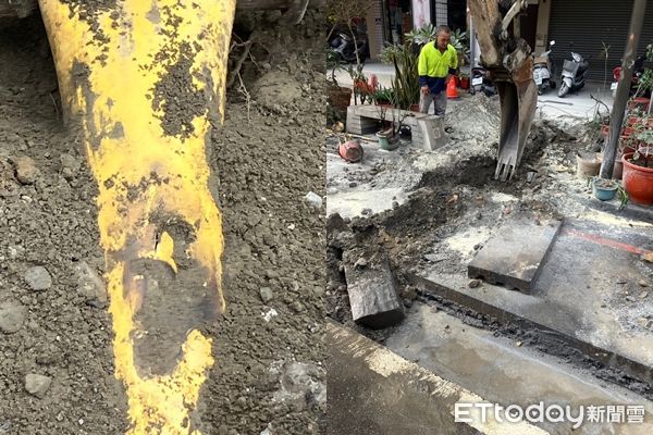 ▲▼挖破瓦斯管線。（圖／記者林東良翻攝）