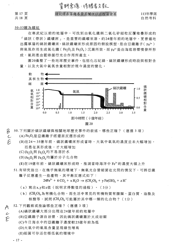 ▲學測自然考參考解答。（圖／得勝者文教提供）