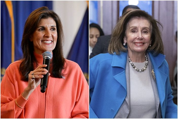 ▲▼ 美國共和黨總統參選人海利（Nikki Haley，左）與前眾院議長裴洛西（Nancy Pelosi，右）。（圖／路透、達志影像／美聯社）