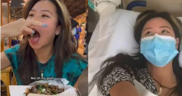 新加坡一名女網紅吃炸蠶寶寶到腹瀉住院。（圖／翻攝自TikTok）