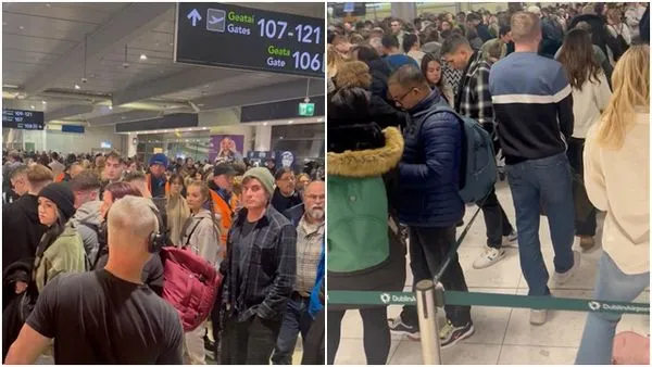 ▲▼伊莎風暴（Storm Isha）襲擊愛爾蘭，都柏林機場許多航班取消，導致現場大排長龍。（圖／路透）