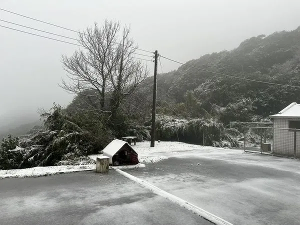 ▲▼鞍部氣象站下雪。（圖／氣象署）