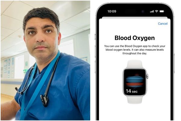 ▲▼英國醫生在飛機上用Apple Watch救人一命。（圖／翻攝自X／@DrRashidRiaz；Apple官網）