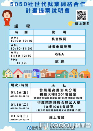 ▲勞動部訂定「五零五零壯世代就業網絡合作補助要點」，推動並倡議中高齡及高齡人力再運用，以促進各界提供工作機會，創造中高齡友善職場環境。（圖／記者林東良翻攝，下同）