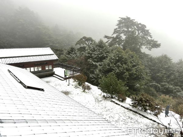 ▲▼天池山莊下雪，林業及自然保育署南投分署提醒山友登頂攜帶「雪季三寶」，並注意行走安全。（圖／記者高堂堯攝）