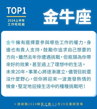 ▲唐綺陽2024上半年工作運。（圖／翻攝自唐綺陽IG）