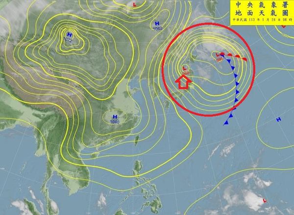 ▲▼日本海低壓發展延長了冷空氣影響南方時間，回溫時間也會延後。（圖／鄭明典）