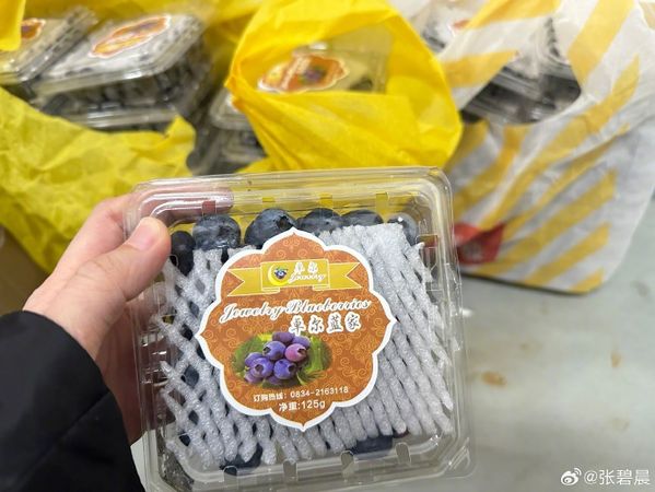 ▲張碧晨在社群感謝好姊妹吉克隽逸給她投餵了60盒藍莓。（圖／翻攝自微博／张碧晨）