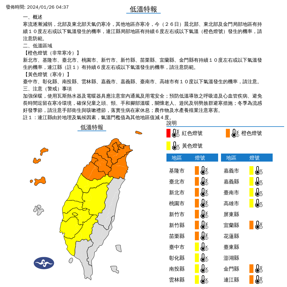 ▲▼低溫特報。（圖／中央氣象署）