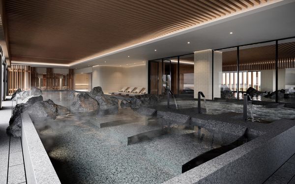 ▲新北「金山凱悅渡假酒店」將在2024年Q3登場，140坪的大眾湯區寬敞舒適。（圖／金山凱悅渡假酒店提供）