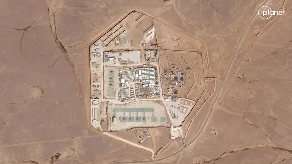 ▲▼靠近敘利亞邊境的美軍駐約旦Tower 22基地衛星影像、Tower 22美軍基地、駐約旦美軍基地。（圖／路透）