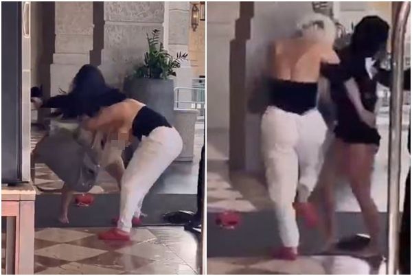 ▲▼邁阿密高級飯店外2名女子打架互毆，車頭燈掉出來。（圖／翻攝自X／@TheTriceRozay）