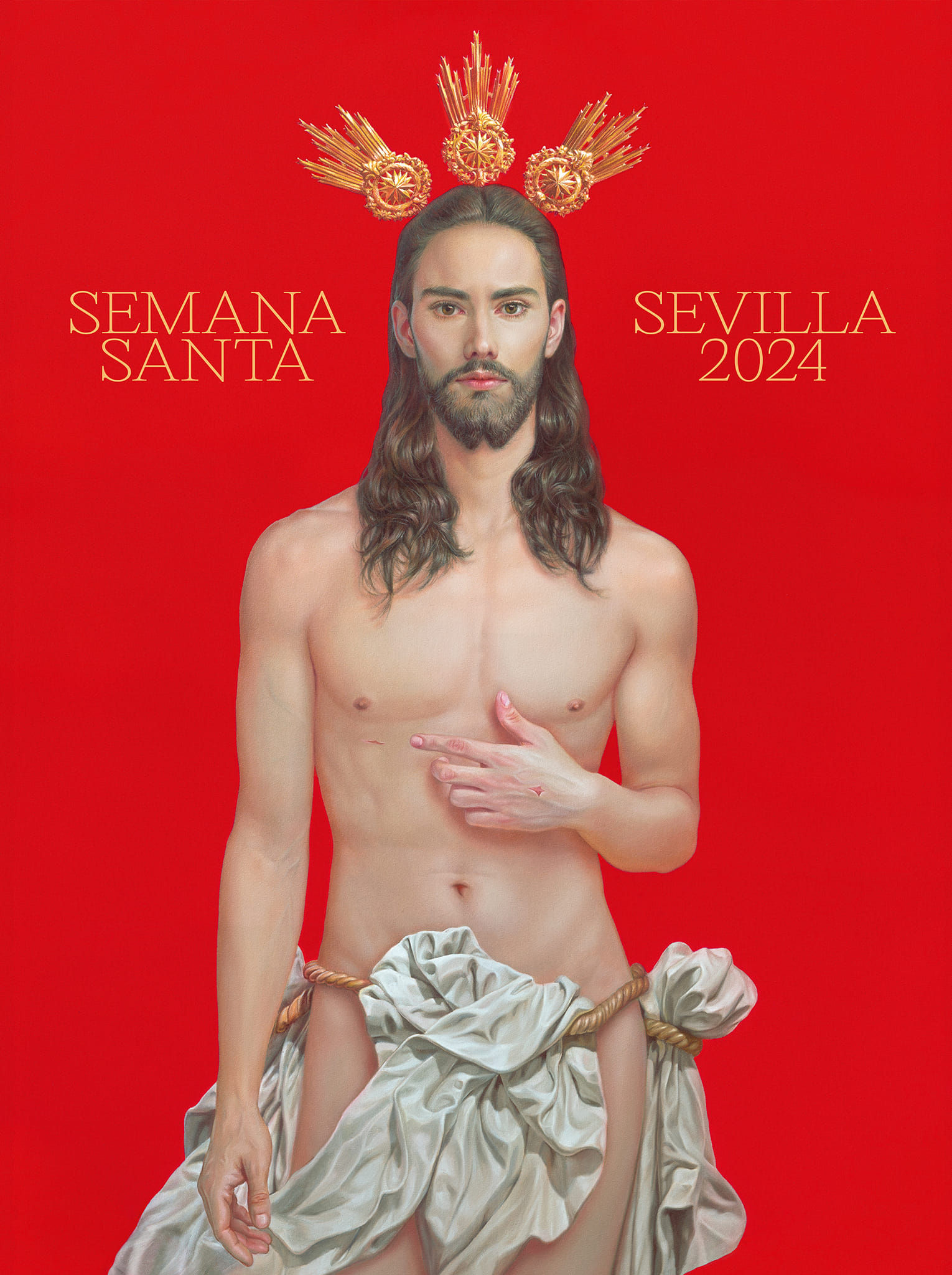 ▲▼西班牙塞維利亞（Seville）的復活節海報描繪了一個年輕、英俊、面容清新的耶穌基督，引爆爭議聲浪。（圖／翻攝自Facebook／El Consejo de Hermandades y Cofradías de Sevilla）