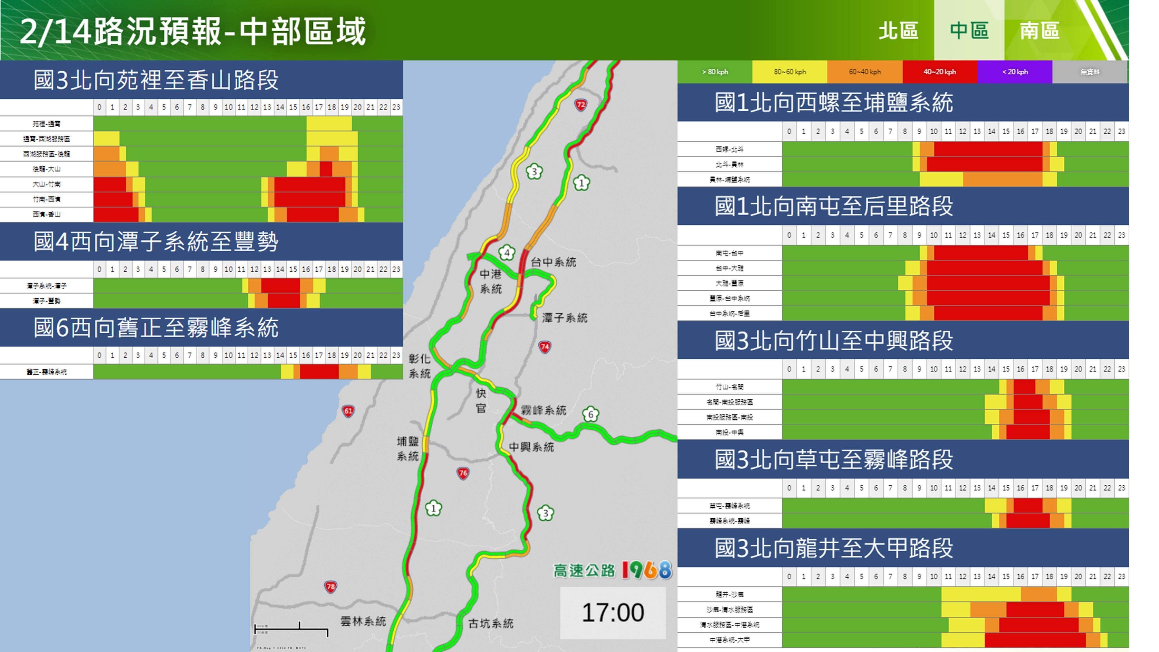 ▲▼2/14初五國道路況預報－中部。（圖／高公局提供）