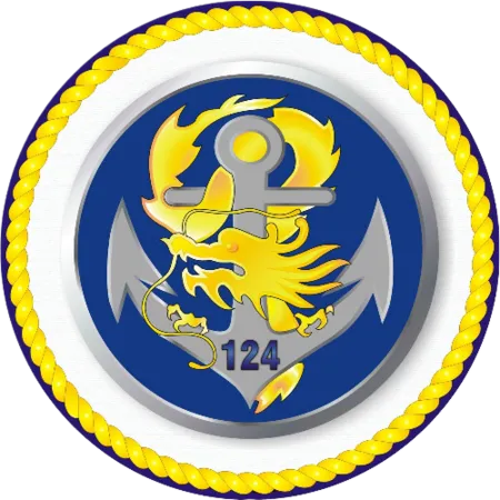 ▲▼海軍124艦隊隊徽有一條「黃龍」，盤據在海錨的黃龍，象徵尊貴與為先、為首之意義。（圖／翻攝自海軍總部官網）