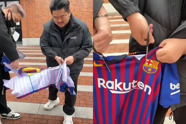 ▲▼中國網紅剪破梅西球衣。（圖／翻攝自抖音）