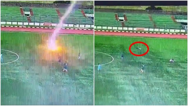 ▲▼球賽比到一半「被閃電劈死」！印尼球員倒地瞬間　猛炸橘色火球。（圖／翻攝X）