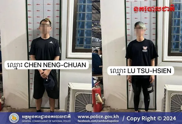 ▲▼晚安小雞、阿鬧遭柬埔寨警方逮捕。（圖／翻攝自Facebook／cambodiapolice）