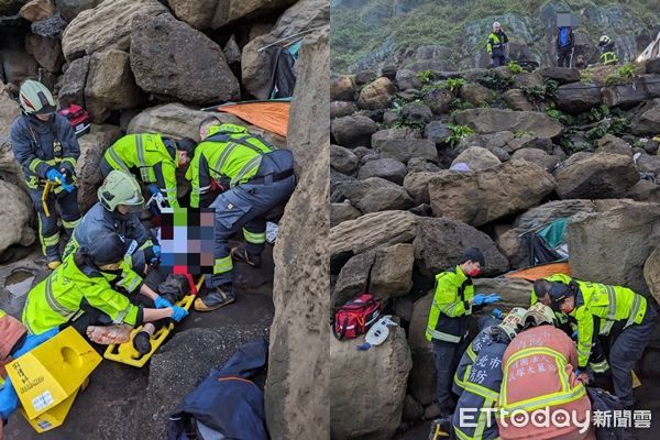 ▲▼鼻頭角風景區有一名男子從5、6米高的懸崖墜落，意識不清。             。（圖／記者郭世賢翻攝）