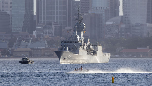 ▲▼澳洲皇家海軍紐澳軍團級巡防艦（Anzac-class frigate，又譯為安扎克級巡防艦）阿倫塔號（HMAS Arunta）停靠澳洲雪梨港。（圖／達志影像／美聯社）