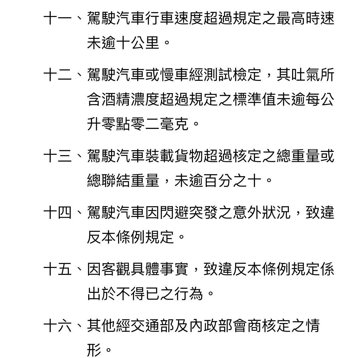 ▲▼交通違規微罪不罰項目。（圖／交通部）