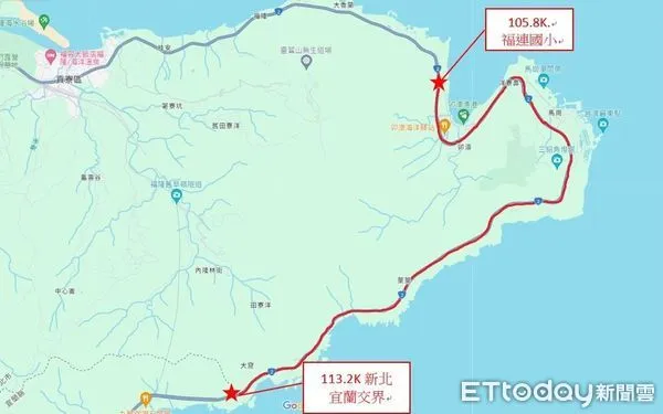 ▲▼台2線三貂角再設科技執法，全長7公里禁超速跟逆向             。（圖／記者陳以昇翻攝）