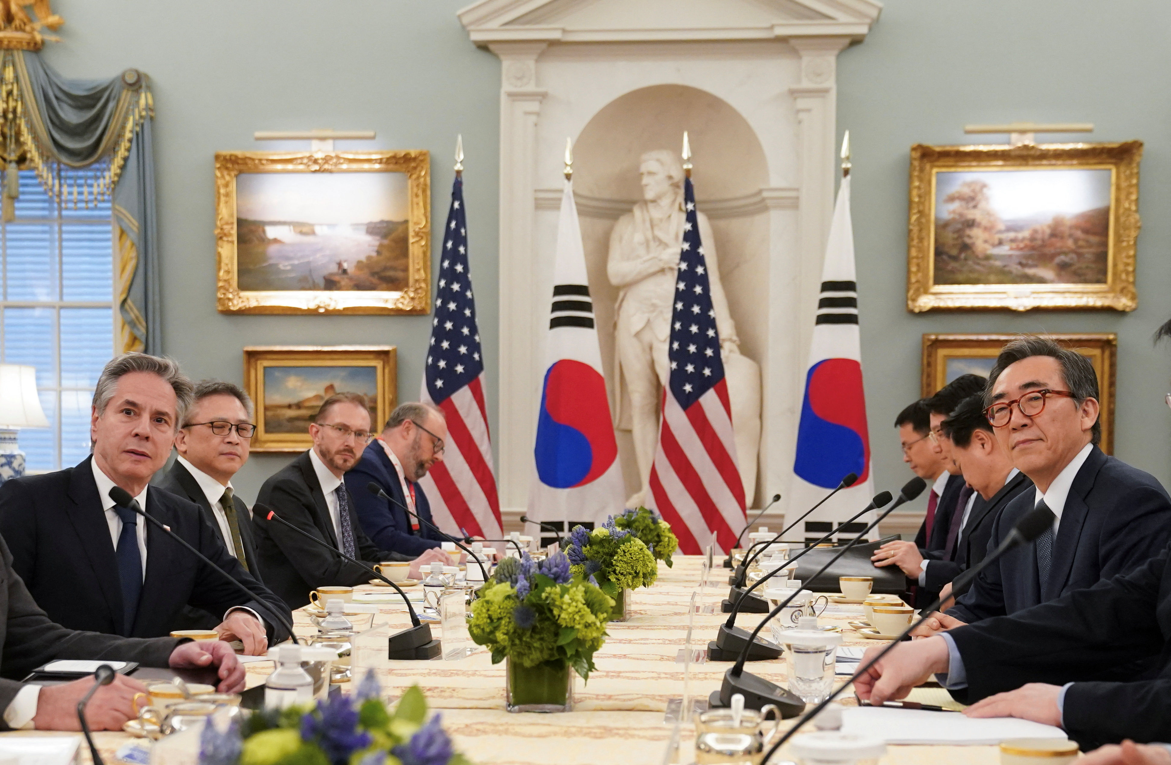▲▼南韓外交部長趙兌烈訪問美國華府，與美國國務卿布林肯進行會談。（圖／路透）