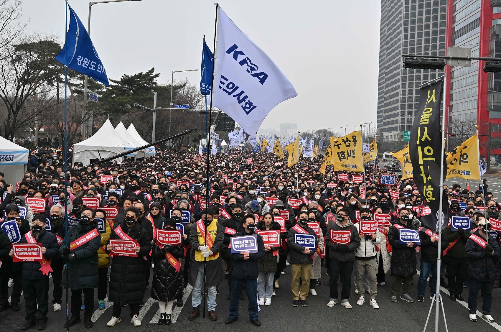 ▲▼南韓大韓醫師協會3日在首爾永登浦區汝矣島大道，號召4萬人上街抗議政府醫療改革政策。（圖／CFP）