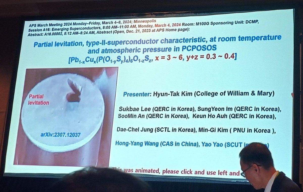 ▲▼來自南韓的學者金鉉卓宣稱發現超導體材料PCPOSOS。（圖／翻攝自X）
