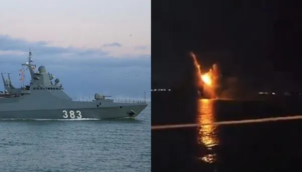 ▲▼烏克蘭聲稱其無人機轟掉了俄羅斯黑海艦隊在克里米亞附近的謝爾蓋·科托夫號。（組圖／翻攝自X）