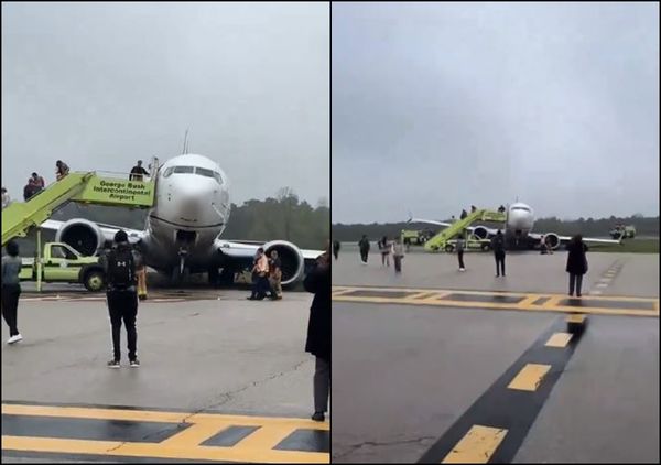 ▲▼聯合航空波音客機降落後滑出跑道　全機人員疏散。（圖／翻攝自X平台）