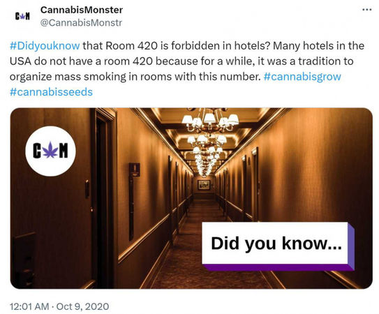 星級飯店都沒有「420」號房，原因這天是「國際大麻日」。（圖／翻攝自X）  