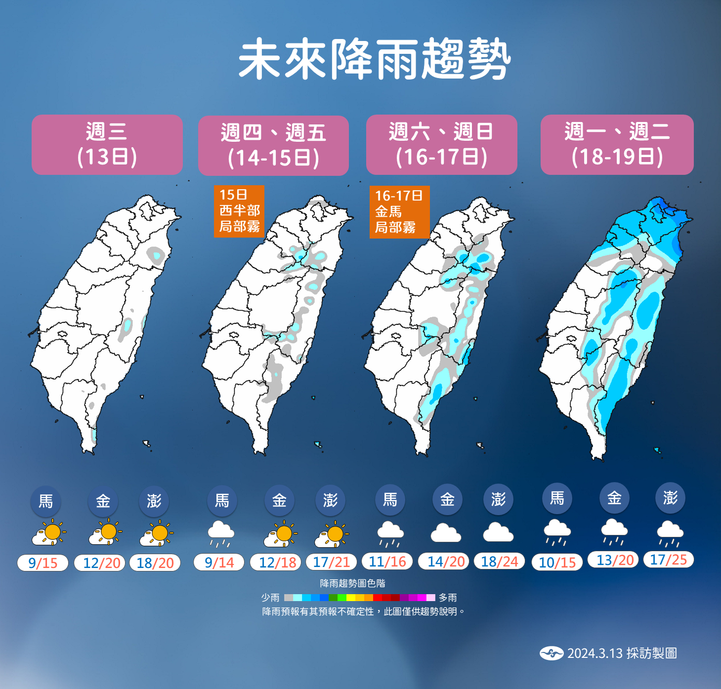 ▲▼天氣趨勢3/13。（圖／氣象署）