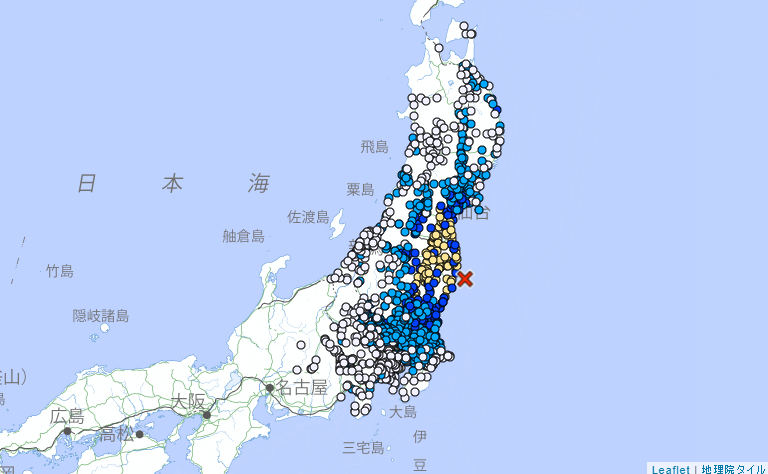 ▲▼快訊／日本福島縣近海23:14規模5.8地震　最大震度5級。（圖／日本氣象廳）