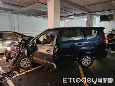 快訊／內湖住家大樓地下停車場自撞　「車頭大凹陷」1男頭破送醫