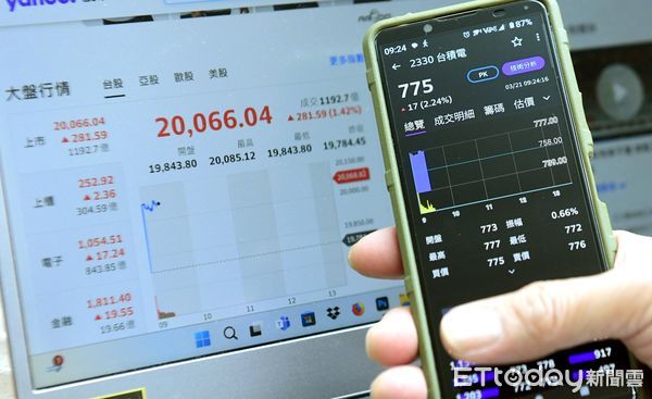 ▲台北股市衝破2萬點，再刷新高。（圖／記者屠惠剛攝）