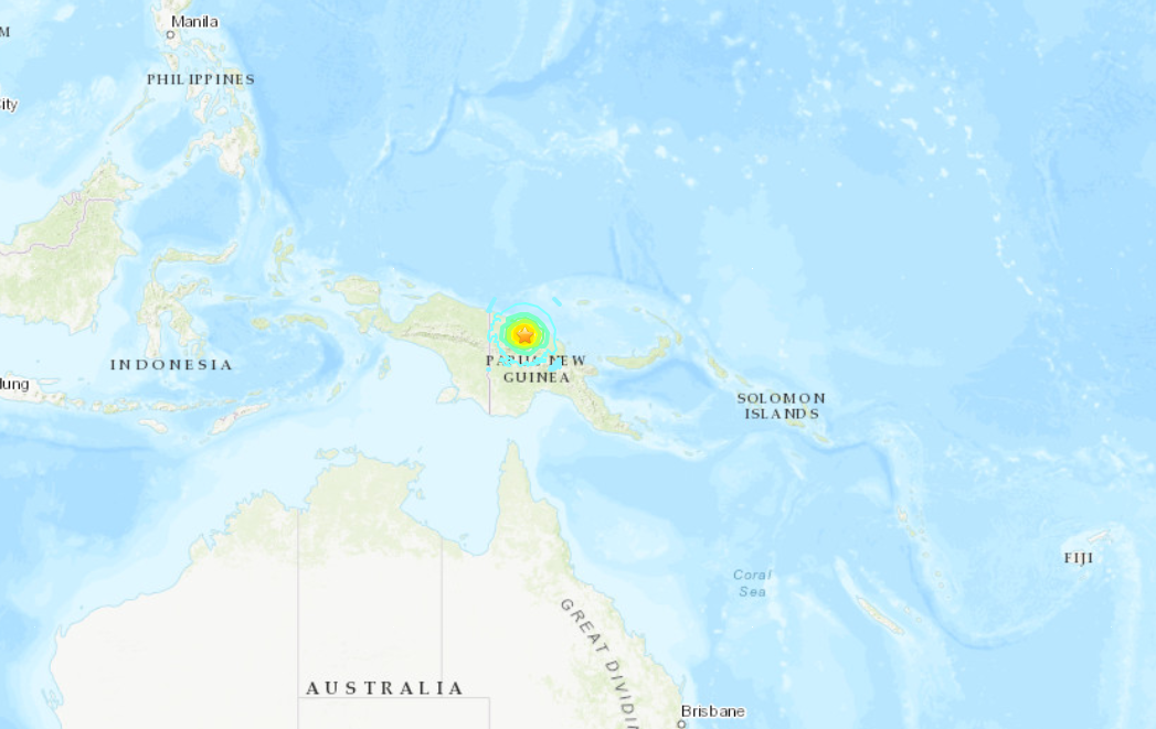 ▲巴布亞紐幾內亞發生規模6.9極淺地震。（圖／翻攝USGS）