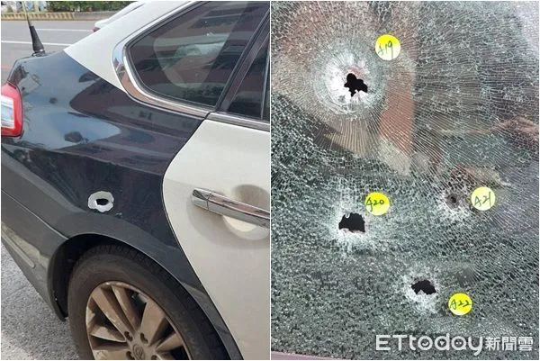 ▲▼桃園警匪駁火近百槍，警車上都是彈孔。（圖／記者楊熾興翻攝）