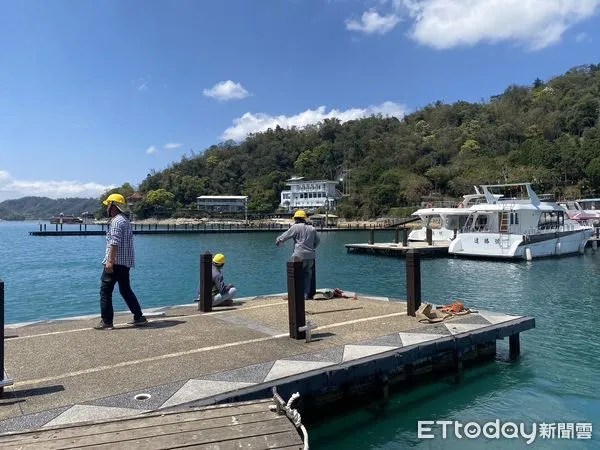 ▲日月潭水位持續下降，日管處啟動第二階段碼頭浮排調整措施。（圖／日月潭國家風景區管理處提供，下同）