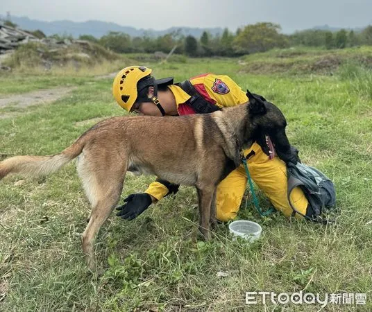 ▲台南市消防局搜救犬隊，成功通過2024年IRO瓦礫搜索中級認證。（圖／記者林東良翻攝，下同）