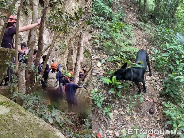 ▲▼桃園男登山後失聯，警消4天來出動200多人搜尋，昨在山區找到遺體，一旁黑狗「黑皮」守候主人遺體4天。（圖／記者戴上容翻攝）