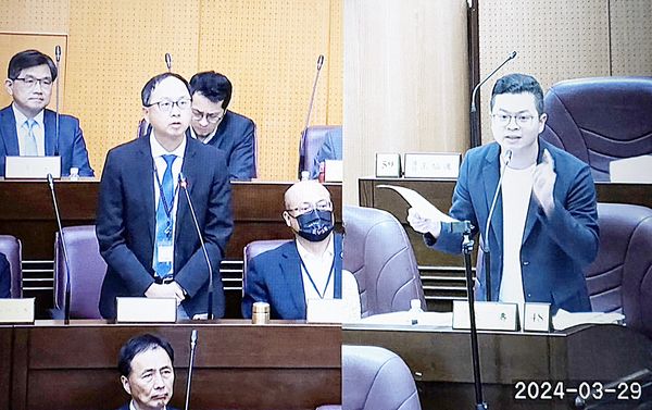 ▲桃園市議員凌濤今天在市議會市長施政報告上提出建議，桃園的食安實驗室未來可以考慮優於中央的引進檢驗品標準，率全國之先將「米酵菌酸」納入桃園食安的檢驗項目。（圖／翻攝桃園市議會即時畫面）