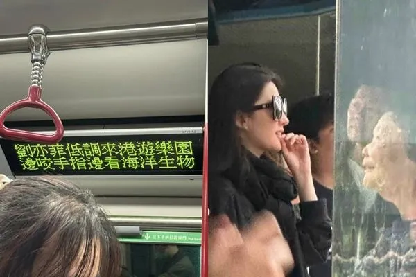 ▲▼劉亦菲「咬手指」登上香港地鐵。（圖／翻攝自微博／劉亦菲、沈燕遲、荷荷好）