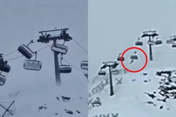 ▲▼強風狂吹！滑雪纜車「空中亂飛」遊客被甩出。（圖／翻攝自X）