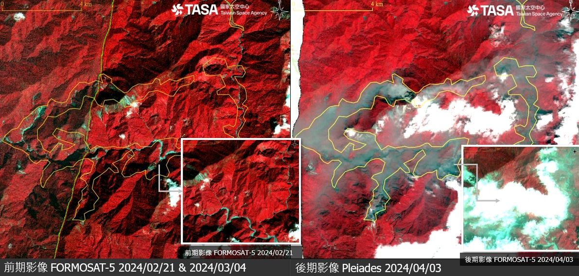 ▲▼7.2強震災前災後「東海岸對比照」出爐！衛星空拍4區域大規模崩塌。（圖／國家太空中心）