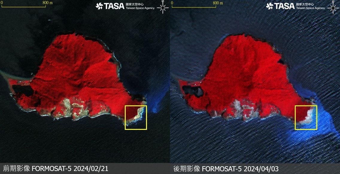 ▲▼7.2強震災前災後「東海岸對比照」出爐！衛星空拍4區域大規模崩塌。（圖／國家太空中心）