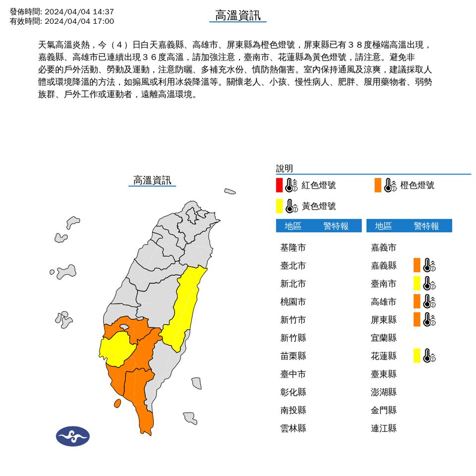 ▲高溫警示