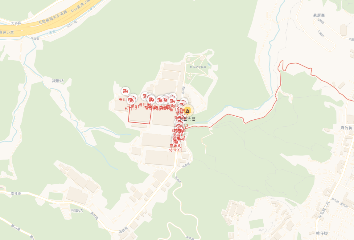 ▲▼災訊地圖顯示南亞林口廠所在地點發生大火。（圖／翻攝新北災訊E點通）