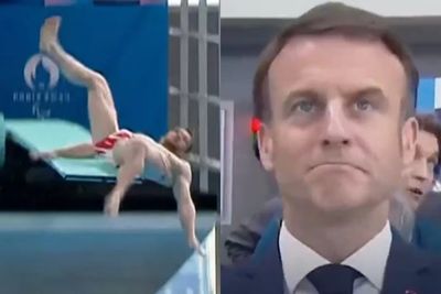 巴黎水上中心開幕　奧運選手在總統面前凸槌慘摔！馬克宏尷尬憋笑