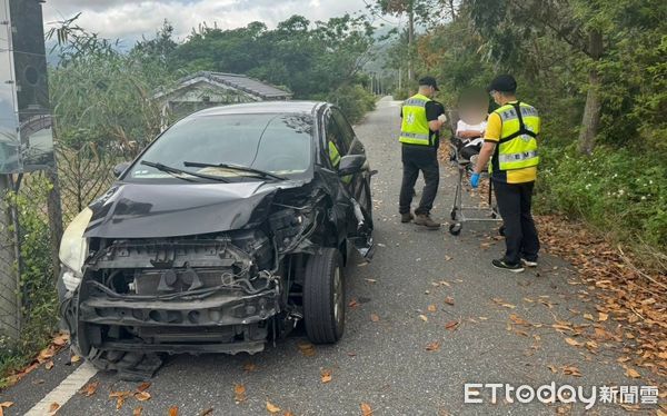 ▲王男駕車逕自離開現場，隨後遭員警於距離事故地點約70公尺處產業道路旁尋獲人車。（圖／記者楊漢聲翻攝）